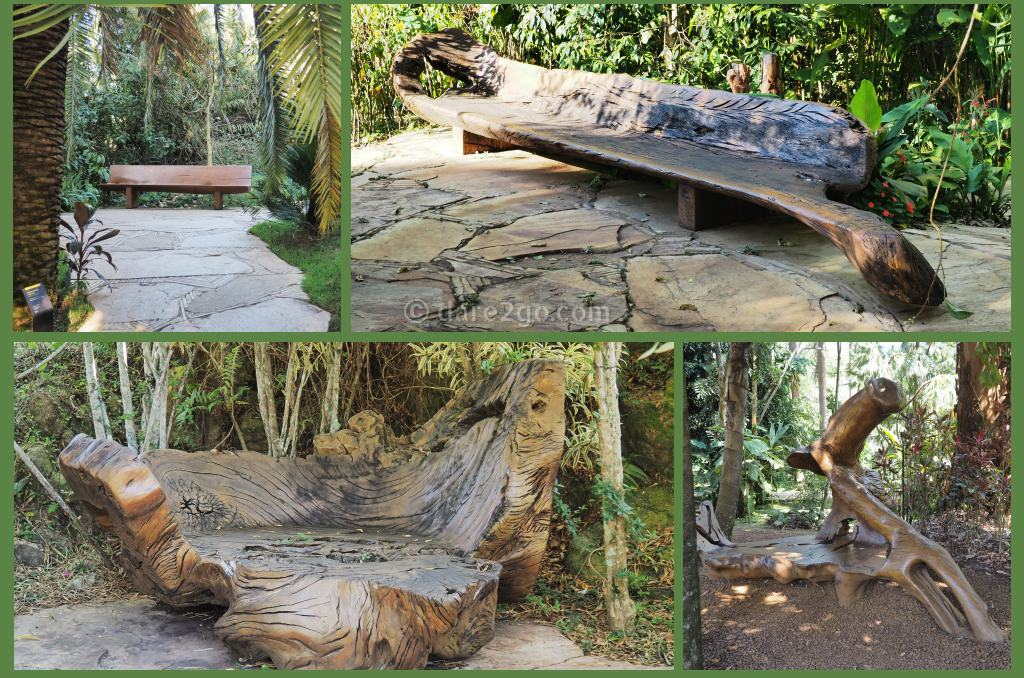 Inhotim resting areas: the benches are carved from a full tree