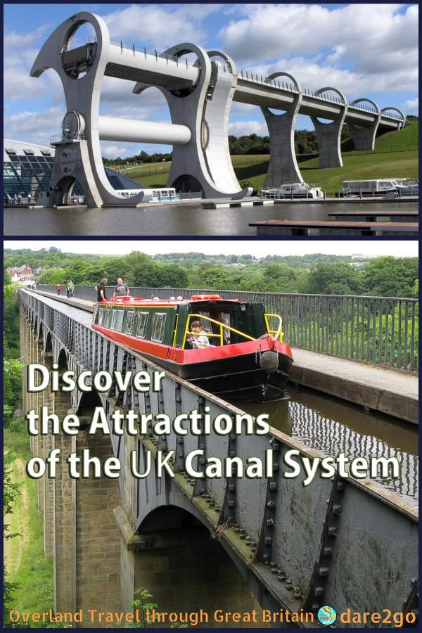 Are you planning to travel in the United Kingdom? Then visit some of the attractions along the extensive canal system. Or even better: hire a canal boat for a week or longer. Our photo shows the Falkirk Wheel boat lift in Scotland and the World Heritage Listed Pontcysyllte Aqueduct in Wales. For more see our post!