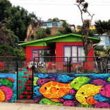 Valparaiso: one of the most colourful houses - love the wall!