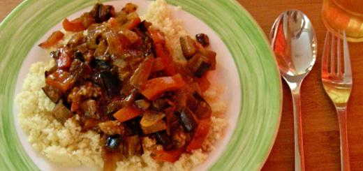 Chunky Vegetables in Tomato Broth over Couscous