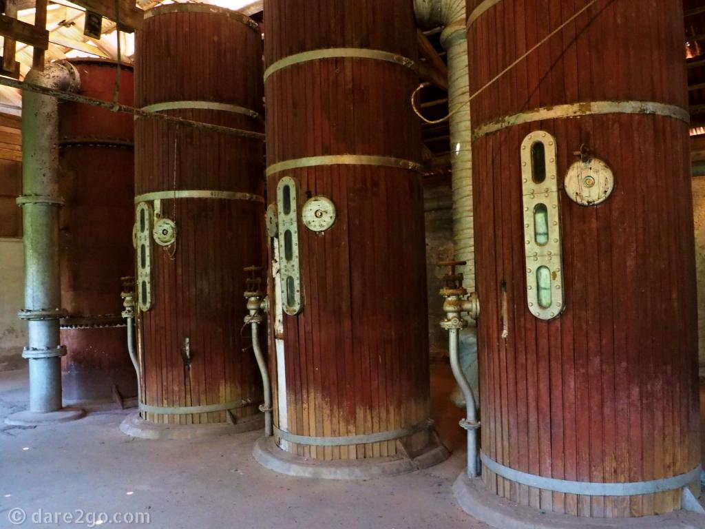 A row of boilers in the room where the original meat extract was produced.