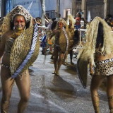 Carnival in Montevideo: dancing girls in tribal costumes