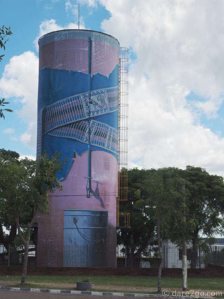 The water tower on top of the hill. This is the first public art piece you will pass when you drive into San Gregorio de Polanco in Uruguay.