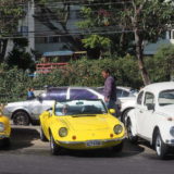 Beetle, Puma convertible, Beetle. The silver car in the back is a first generation Brazilian Volkswagen Gol (not Golf!).