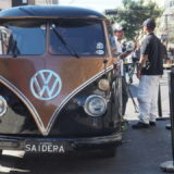 A classic split-window Type 2 T1 Kombi converted to a mobile beer stall - photographed at the Classic Car Meeting in Teresópolis, Brazil.