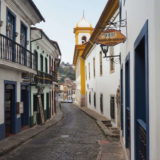 A typical view down a narrow street in Ouro Preto.