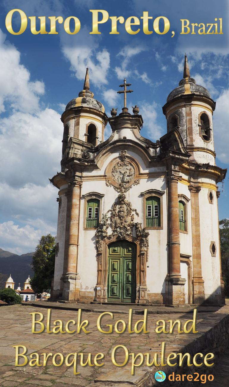 The facade of Igreja São Francisco de Assis in Ouro Preto. This old gold-mining town is roughly 400 kilometres from Rio de Janeiro. Its unspoiled historic centre, 13 opulent baroque churches, 12 museums, and many other interesting sights make this UNESCO World Heritage Town a worthwhile destination in Brazil.