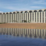 The military academy is a little outside town. The reflection is on the glossy black floor of the Concha Acústica in front.