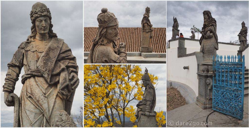 A collage of several of the soapstone statues at the World Heritage listed Sanctuary in Congonhas.