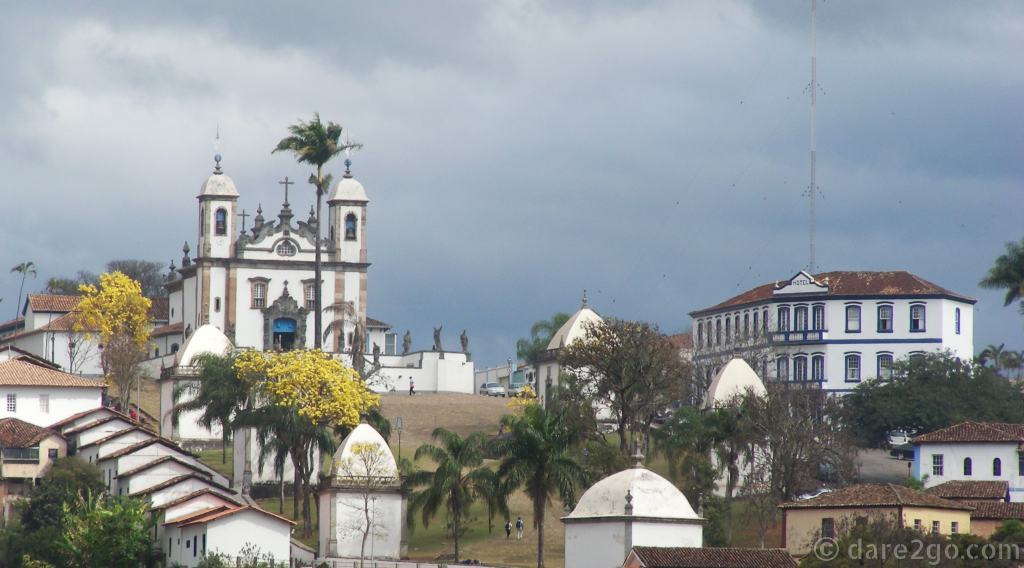 The Sanctuary of Bom Jesus de Matosinhos, photographed with a long zoom from the centre of Congonhas.