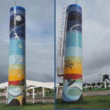You see these water towers everywhere, often covered in some tile design. But this must be the best mosaic we found on any of them (in Caraguatatuba).