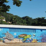 A beautiful mural with a large underwater scene found on a beach north of Angra dos Reis.