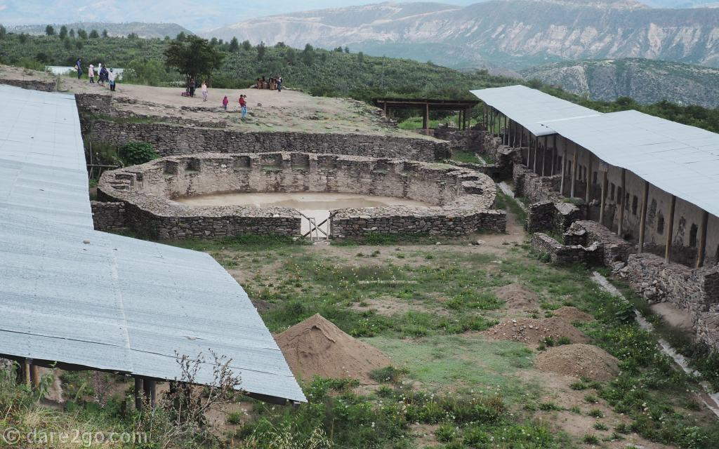 A view of a large section of the Wari Archaeological Site, including a ceremonial circle. All vulnerable buildings are under cover at this site.