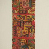 This is a well-preserved piece of woven fabric exhibited at Pachacamac. The dry desert climate helps to preserve antiquities like these.