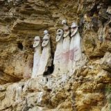 Thankful for the zoom on our cameras, a clear view of the six remaining sarcophagi from the viewpoint at Karajia archaeological site.