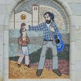 Santuario de la Virgen del Rosario: mosaic mural on the exterior of the building.
