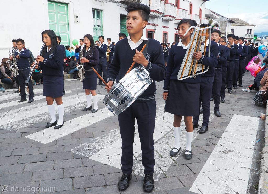 Friday parade in Pujilí: the brass bands were impressive, especially the one from this school, which has 'produced some of Ecuador's best musicians'.