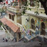 Colourful streetart down a staircase in Cuenca.