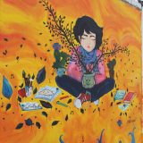 Street art in Loja, Ecuador: another motif on the colourful wall surrounding a private school.