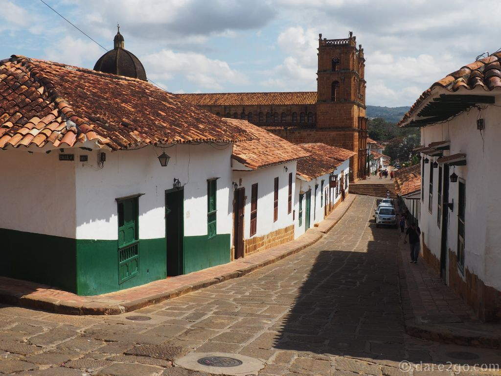 Small Heritage Towns of Colombia: Barichara can get busy with local tourists during long weekends and holidays. At other times, it's a small, sleepy town with cobbled streets, white houses, and terracotta tiled roofs. A plus for overlanders: it's a pleasant town to camp, on top of the hill overlooking the canyon!