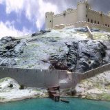 World Heritage Listed castles in Wales: a model of Harlech castle, which shows the outer wall and access to the sea.