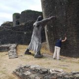 Caerphilly Castle: Yasha gives the 3rd Marquess of Bute some help in holding up the leaning tower.