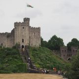 Cardiff Castle: the Norman Keep. One could argue that this is the original castle, although the Romans were here first. In the background is a reconstruction of the North Gate of Roman times.