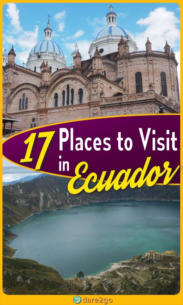 Our PINTEREST image, which shows the new cathedral of Cuenca on top, the Quilotoa Lagoon at the bottom - with text overlay