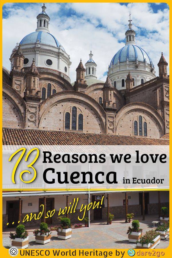 Our PINTEREST image, which shows part of the new cathedral of Cueanca, Ecuador - with text overlay.