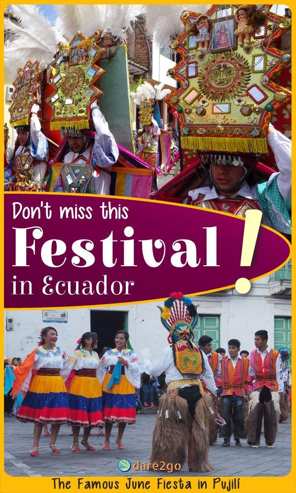 Our PINTEREST image, which shows 2 groups of performers at the Pujili festival - with text overlay.