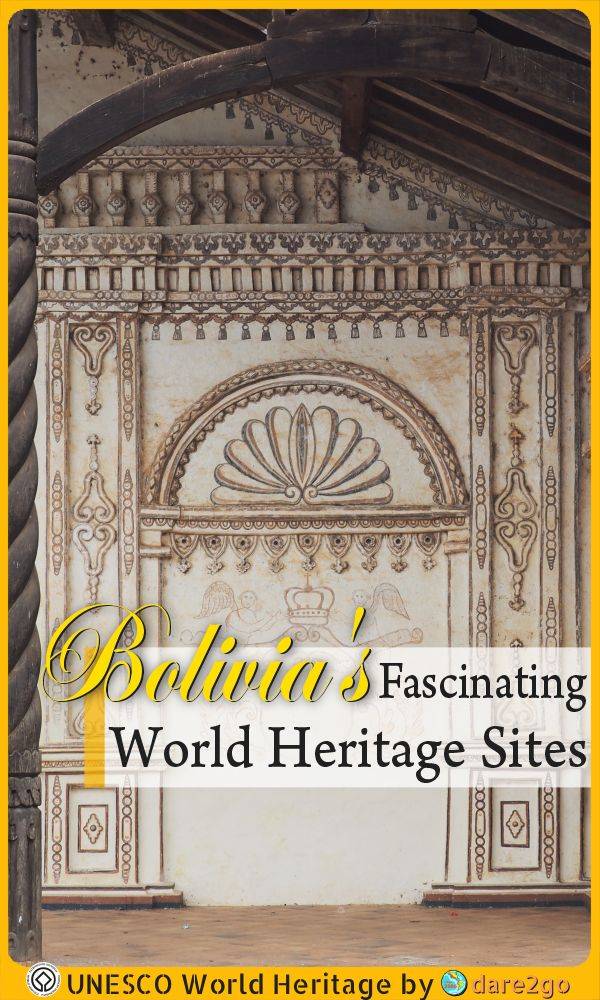 Our PINTEREST image, which a painted wall in one of the Jesuit Missions of the Chiquitos - with text overlay.