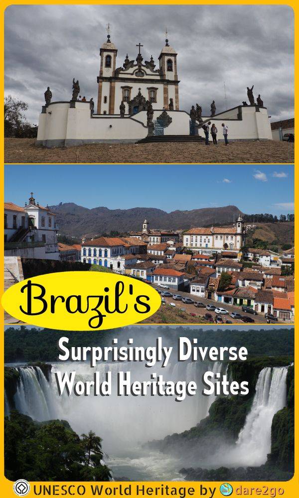 Our PINTEREST image, a collage of photos from Bom Jesus do Congonhas, Ouro Preto, and Iguacu Falls - with text overlay.