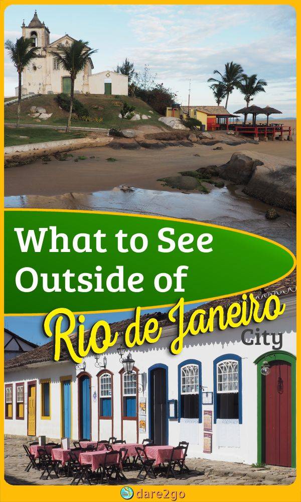 Our PINTEREST image, which shows the beach at Sao Jaoa in Brazil on top, the old town of Paraty below - with text overlay.