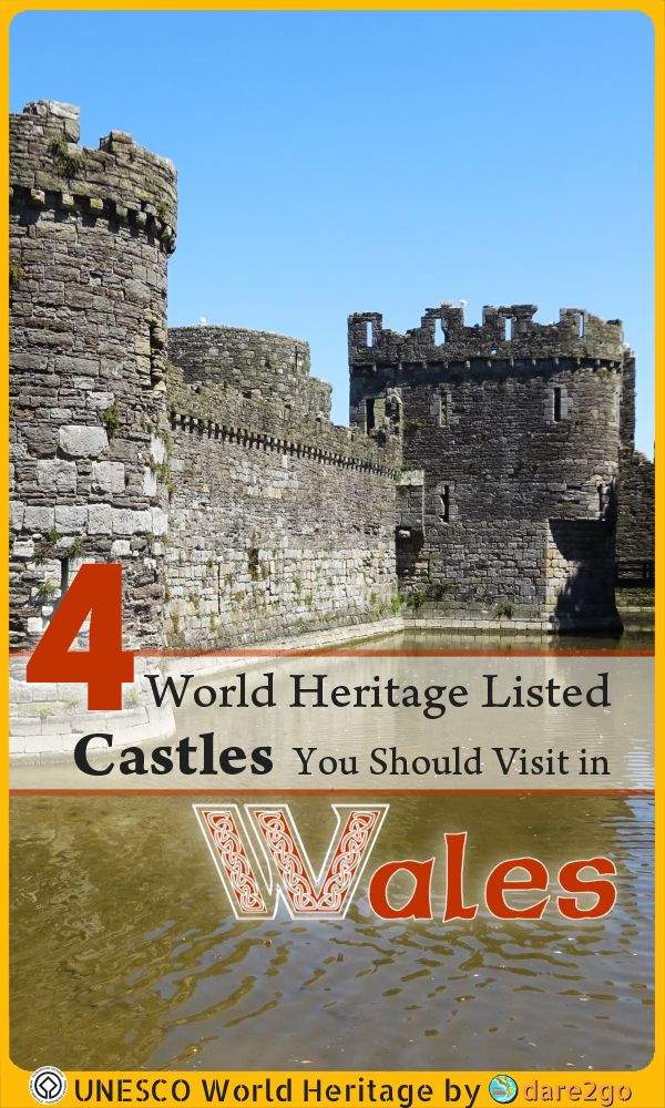 Our PINTEREST image, which shows the moat of the Beaumaris castle - with text overlay.