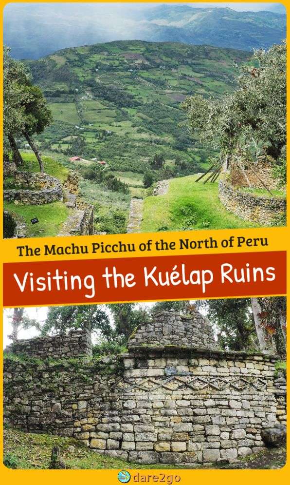 Our PINTEREST image, a collage of 2 photos from the Kuelap ruins (a landscape photo on top, stone work below) - with text overlay.