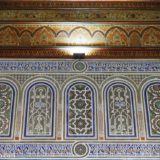 Intricate decorative work of Moorish design on a wall inside the Dar Si Said Palace in Marrakech.