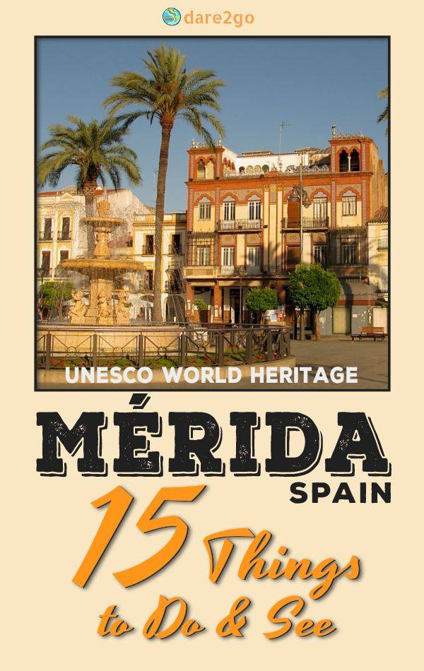 Our PINTEREST image shows the central Plaza de Espana in Merida - with text overlay.