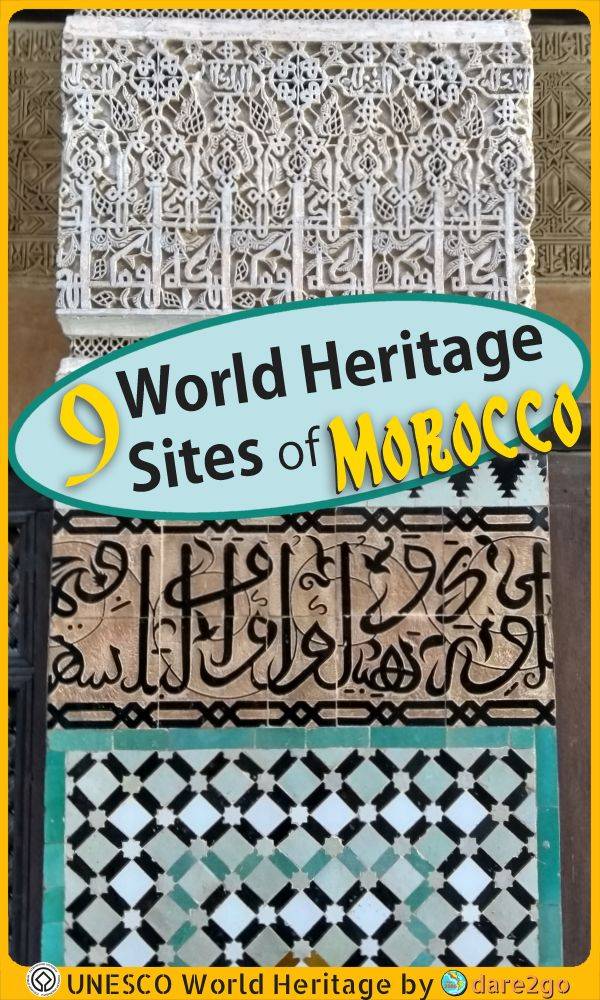 Our PINTEREST image shows a close-up of typical Moroccan decoration in a koran school in Meknes - with text overlay.