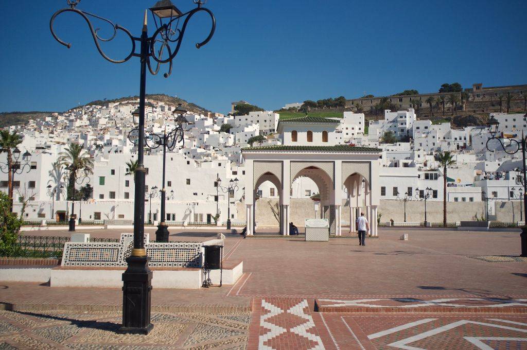 White houses of the Medina of Tetouan on the hillside, viewed from Feddan Park.