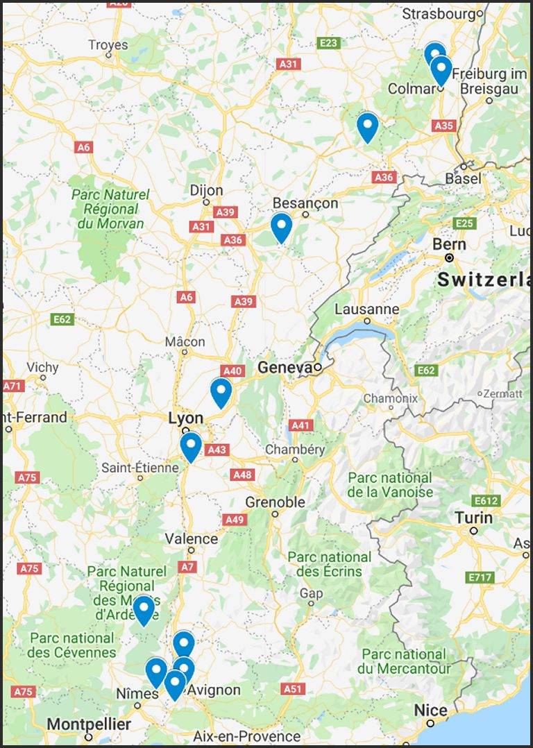 A map image, which shows all the points we stopped at during our roadtrip through France.