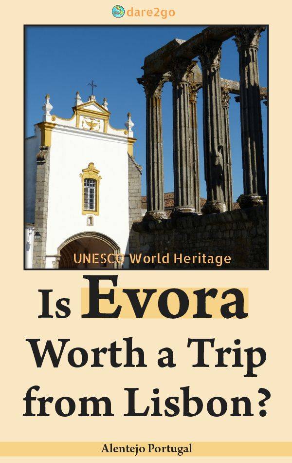Our PINTEREST image shows the Roman temple in Evora - with text overlay.
