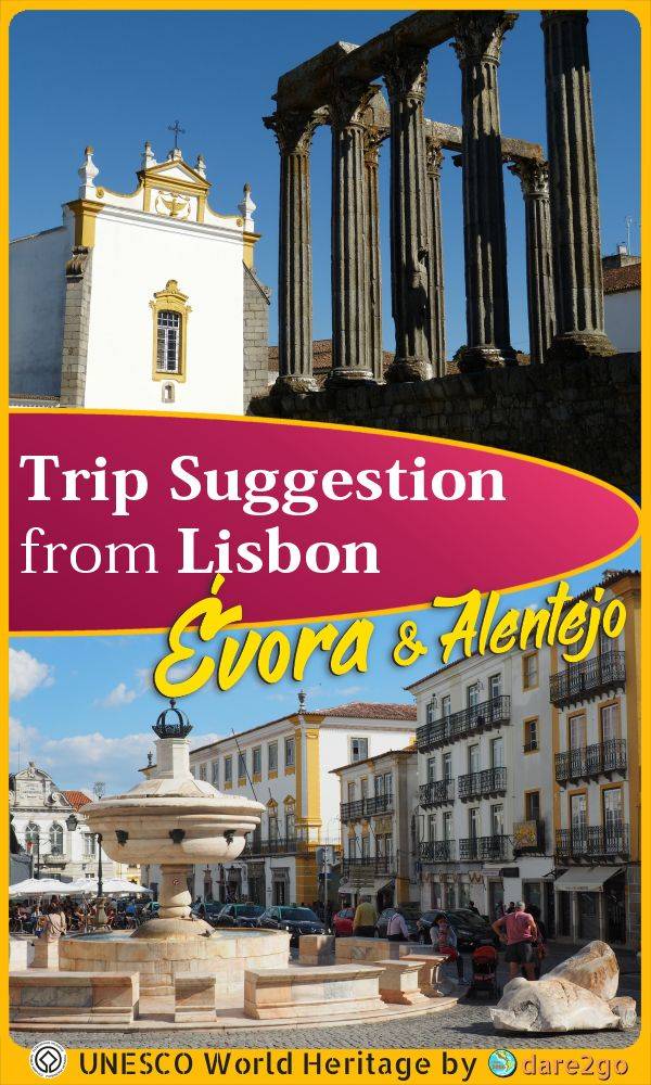 Our PINTEREST image, a two street scenes from Evora in Portugal - with text overlay.