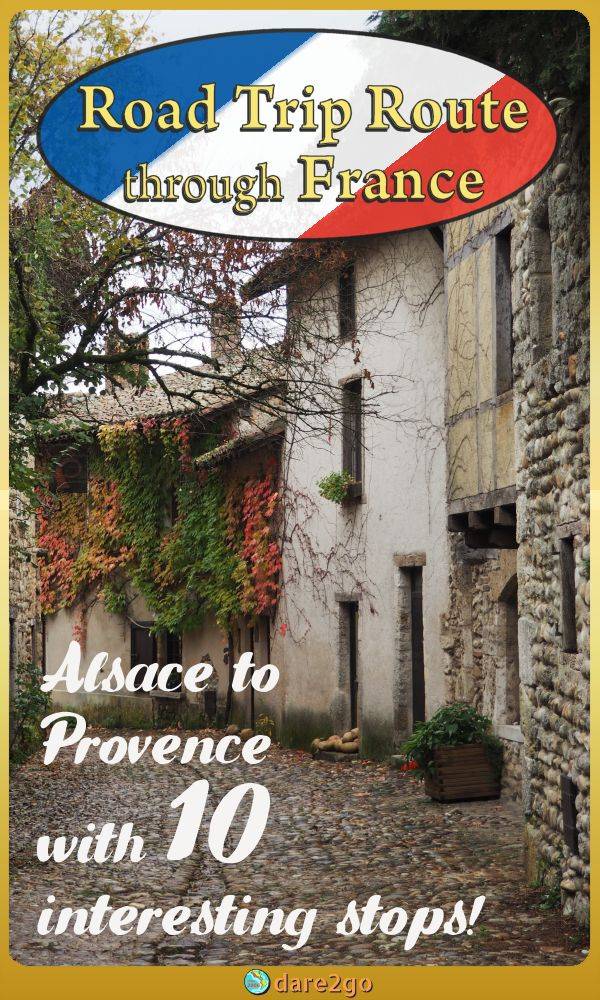 Our PINTEREST image shows part of small street in Pérouges in France - with text overlay.