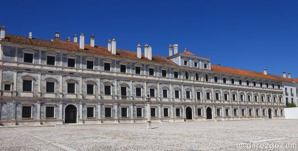 The Ducal Palace of Vila Viçosa: a very big structurebuilt mostly of marble.