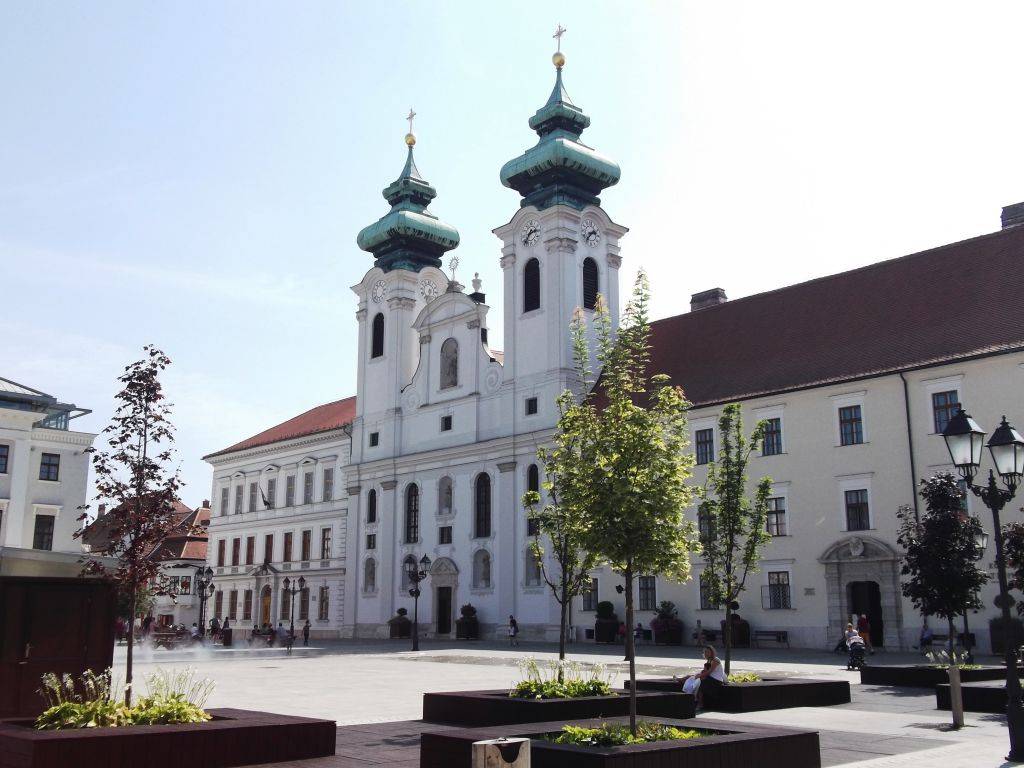 One entire side of Széchenyi Square is taken up by what is now called the Benedictine Buildings. The St. Ignatius Church was covered in scaffolding when we visited.