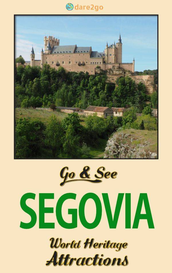 Our Pinterest image, which shows the castle of Segovia from afar (with text overlay!)