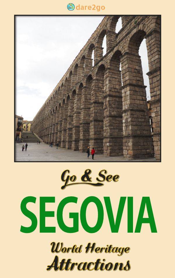 Our Pinterest image, which shows the Roman Aqueduct of Segovia (with text overlay!)