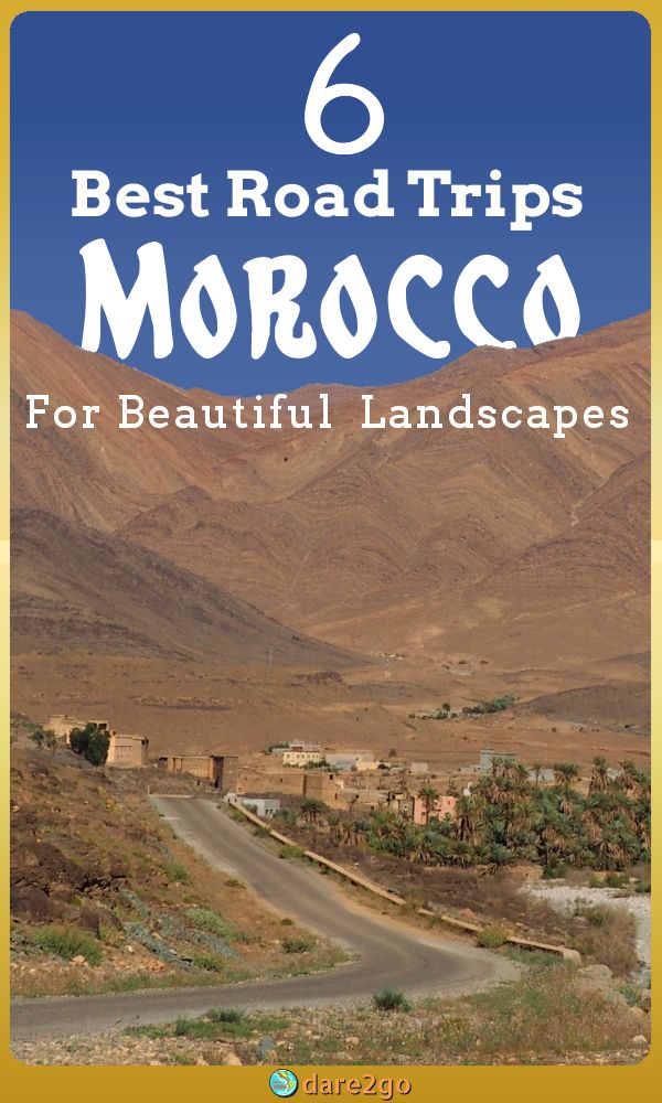 Our Pinterest image, a dusty Moroccan town in front of towering mountains - with text overlay