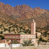 Ameln Valley with a large modern mosque in the foreground and beautiful coloured mountains behind. It's just on the northern outskirts of Tafraoute.