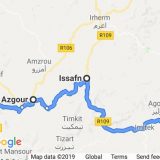 Morocco route map for road trip from Tafraoute to Tata (with recommended shortcut)